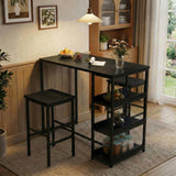 Garvee Set Tavolo Da Pranzo 3 Pezzi Con Mensole Nero, Design Salvaspazio, Melamina Resistente Per Cucina E Sala Da Pranzo