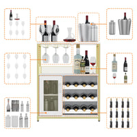 Mobile bar portabottiglie Garvee con portabottiglie rimovibile, portabicchieri, MDF e ferro, oro, per soggiorno e bar, 27,2"L x 13,8"P x 36,2"A