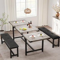Tavolo da pranzo estensibile Garvee da 63" per 4-8 persone, grigio retrò, 3 pezzi, MDF e metallo, salvaspazio per appartamenti