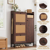 Scarpiera Garvee in rattan con 3 cassetti a scomparsa, ripiani regolabili, MDF, gambe in metallo, per corridoio e ingresso, grande, colore naturale