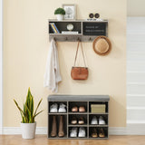 Garvee Panca Porta Scarpe con Attaccapanni 6-in-1 Organizer con Seduta Imbottita, Ripiani Regolabili, Legno Robusto per Ingresso, Corridoio, Soggiorno, Nero