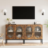 Credenza Garvee da 31'' con frontale in vetro e ripiano regolabile per soggiorno e cucina, marrone rustico