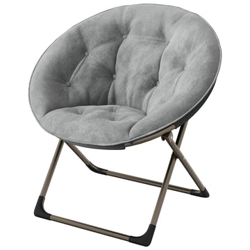 Sedia a forma di luna Garvee Saucer Chair con struttura in metallo pieghevole, fiore di peluche oversize, comoda e stabile per camera da letto e soggiorno, grigio