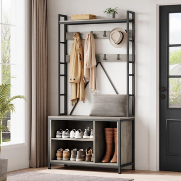 Garvee Hall Tree con panca e guardaroba 5 in 1 Organizer per corridoio e ingresso Legno Regolabile Robusto