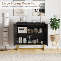 Credenza moderna Garvee da 31,5" con contenitore, motivo a spina di pesce, legno e metallo, maniglie dorate per sala da pranzo e corridoio, oro