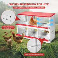 Nido per polli Garvee in metallo con ventilazione e barra oscillante, 6 scomparti, acciaio zincato, salvaspazio, facile da pulire, per polli e anatre