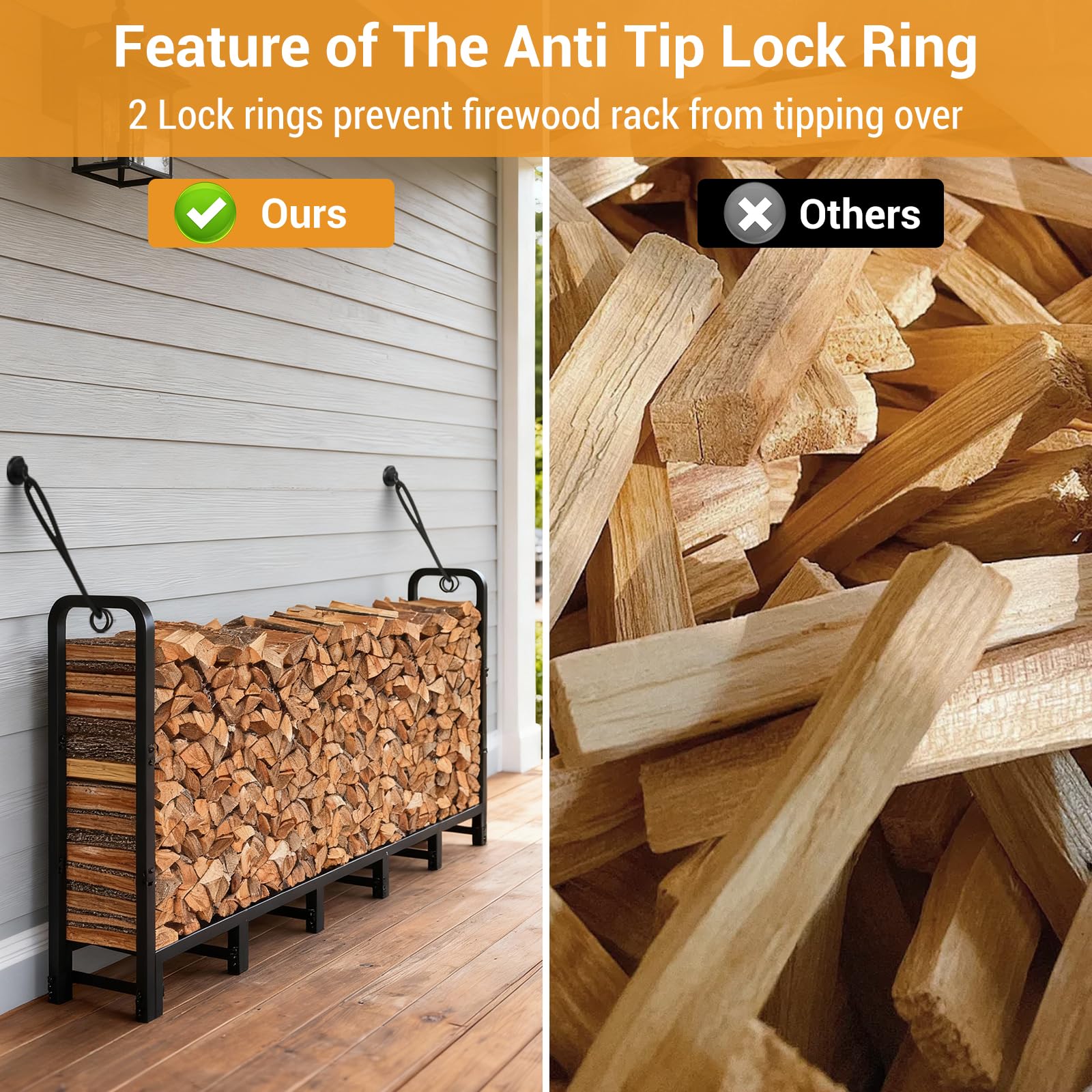 Portalegna in metallo Garvee da 8 piedi, regolabile, capacità di carico di 660 libbre, verniciato a polvere, per uso interno ed esterno, nero