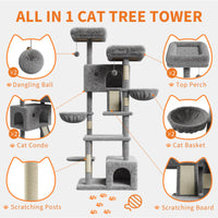 Albero per gatti Garvee Large da 66 pollici con tiragraffi in sisal per giocare e riposare al chiuso, multilivello, comodo e stabile