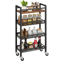 Garvee Chariot De Rangement À 4 Niveaux Mit Paniers Extractibles Und Roulettes Für Küche und Service, 41.3x20.2x81.7 cm, Braun Schwarz