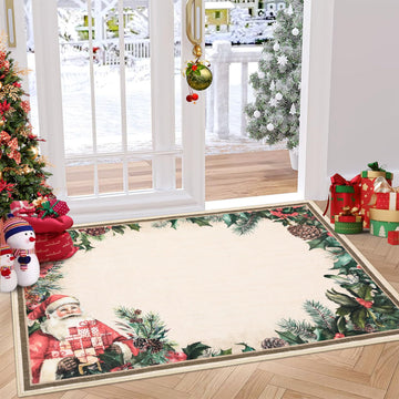 Tappeto natalizio Garvee, zerbino 60x100 cm, antiscivolo, lavabile, per soggiorno, cucina, bagno, stampa di Babbo Natale e albero di Natale