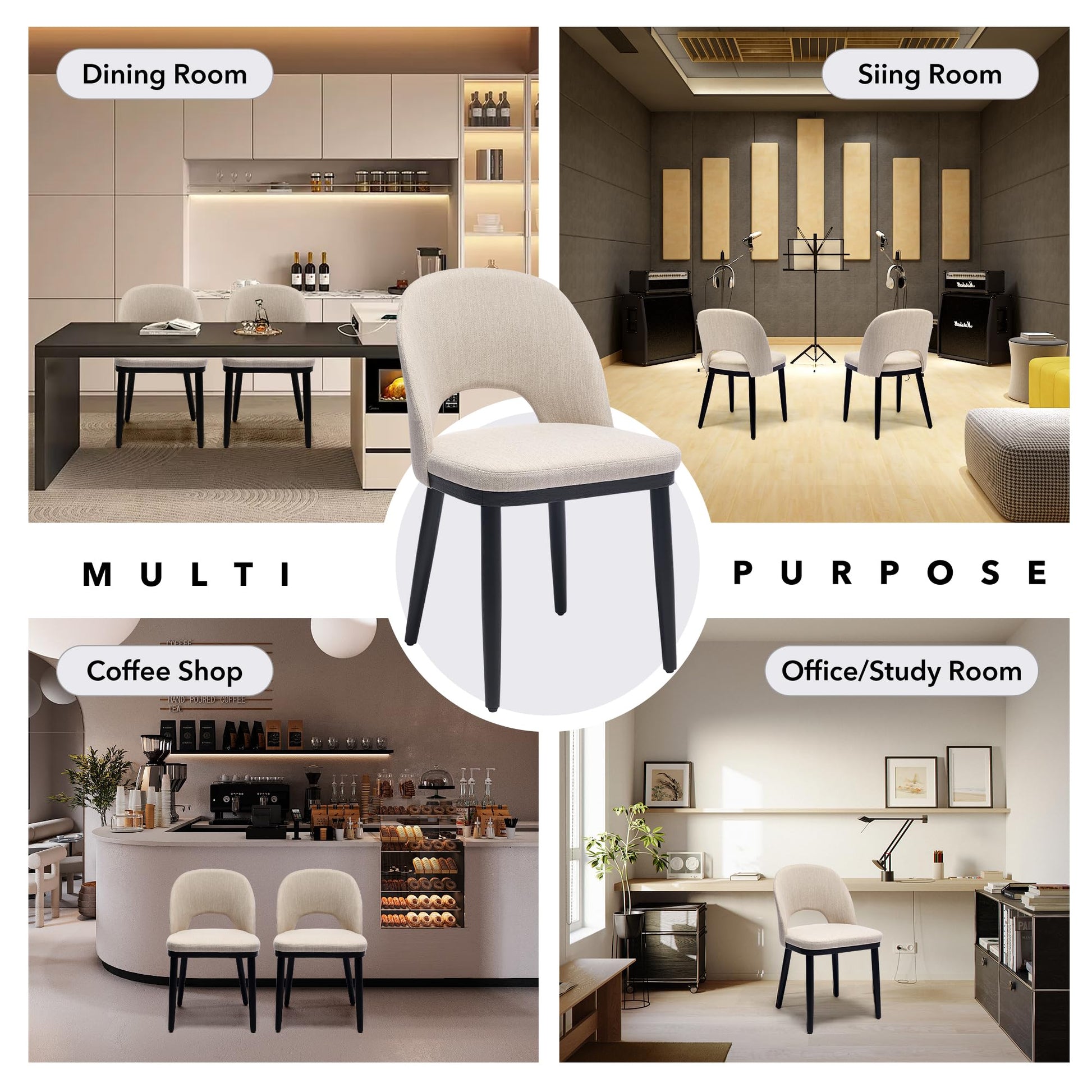 Set di 2 sedie da pranzo in legno Garvee, moderne, imbottite, schienale alto, in tessuto, robuste, comode, beige, per cucina e bar, 46 cm di profondità x 52 cm di larghezza x 77 cm di altezza