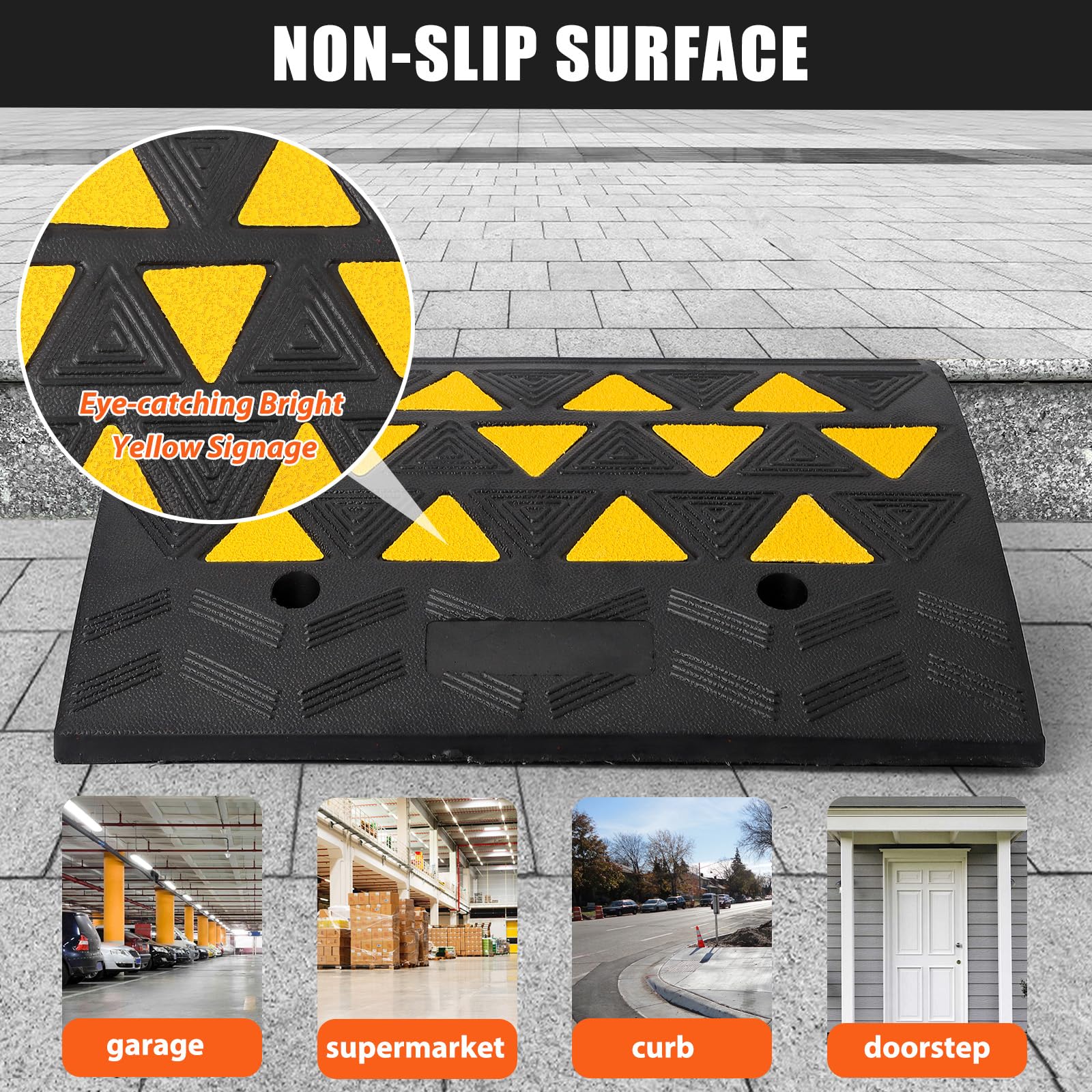 Rampa in gomma per impieghi gravosi Garvee, capacità di carico di 15 tonnellate, altezza 6", antiscivolo, resistente ai raggi UV, con canale per cavi per garage e area di carico, nera