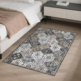 Garvee Tappeto piccolo 80x150cm Tappeto vintage per ingresso, camera da letto, cucina, grigio marrone, antiscivolo, lavabile - Grigio