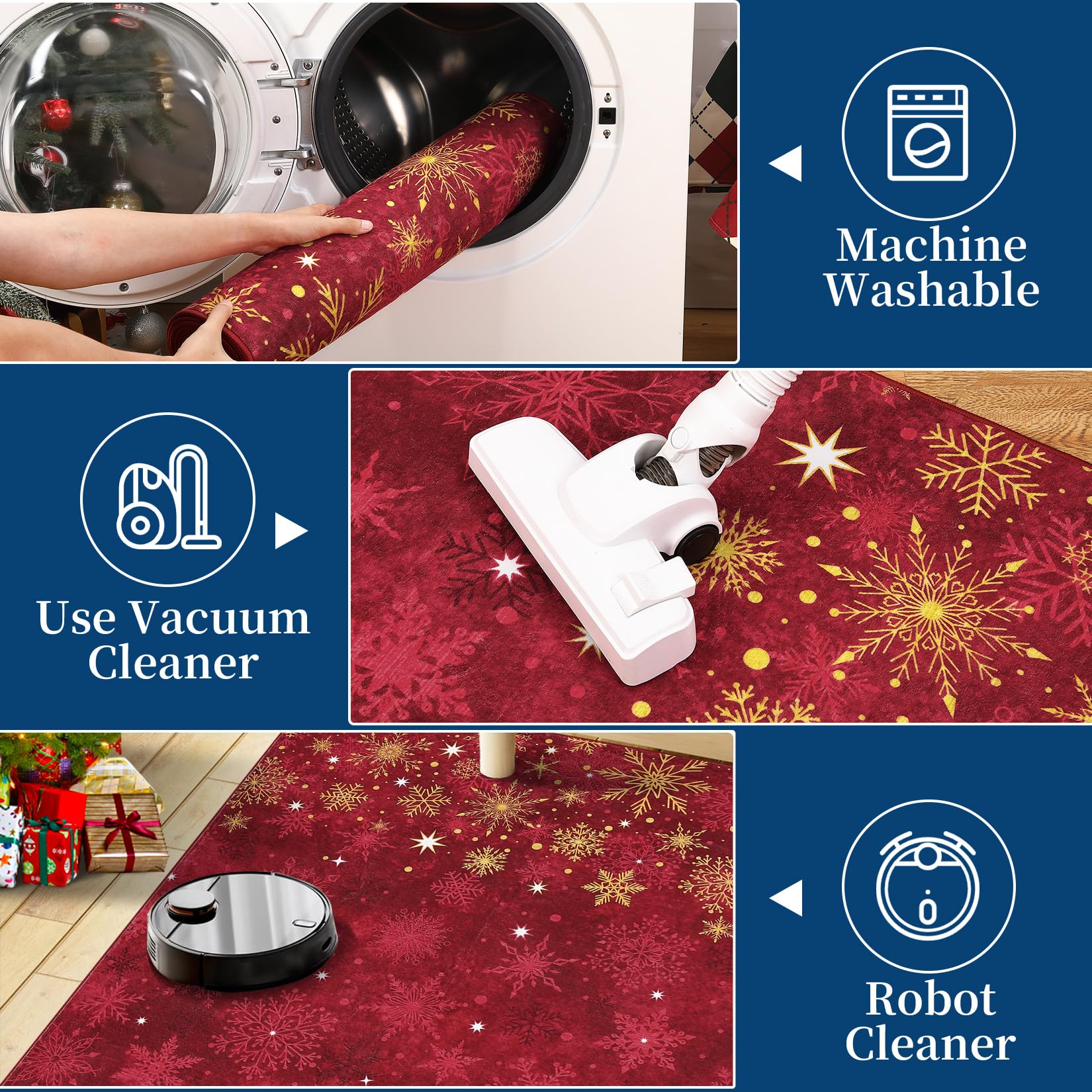 Zerbino decorativo natalizio Garvee 60x100 cm rosso, tappeto natalizio antiscivolo e assorbente per cucina, soggiorno, camera da letto, bagno