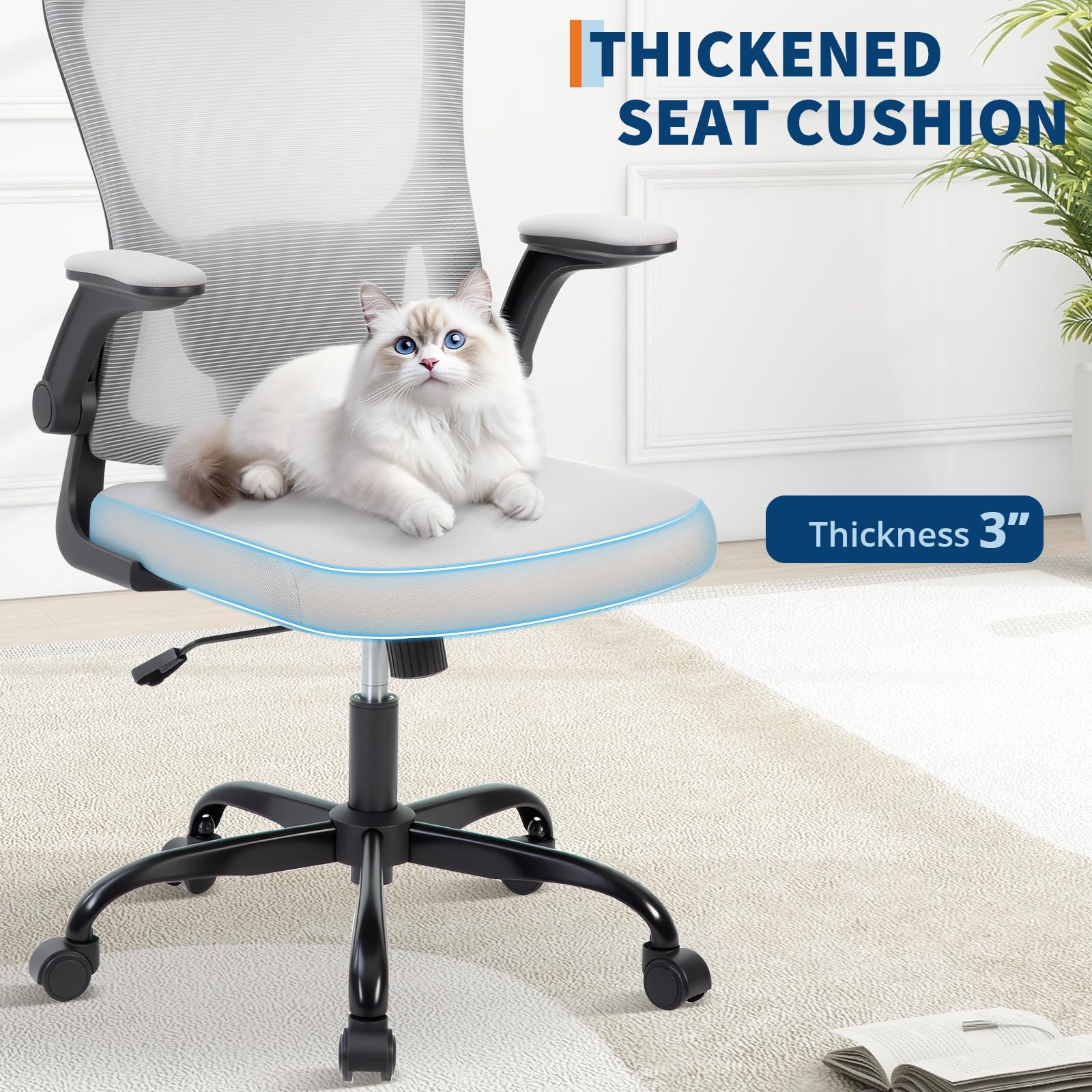 Sedia da ufficio ergonomica Garvee con supporto lombare regolabile e poggiatesta, rete traspirante, braccioli pieghevoli, girevole, grigio, ufficio