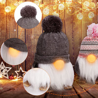 Garvee Set di 2 gnomi natalizi con naso a LED e sci in legno, fatti a mano, 8 pollici, grigio e nero, decorazione da tavolo e mensola