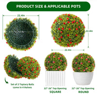 Garvee 22,4" Set di 2 palle di bosso artificiali con fiori rossi per balcone e giardino Materiale PE resistente alle intemperie Verde