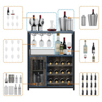Mobile bar per vino Garvee a 3 ripiani con portabottiglie rimovibile, portabicchieri per cucina e soggiorno, 27,2"L x 13,8"P x 36,2"A, MDF e ferro