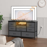 Cassettiera in tessuto Garvee con 8 cassetti, porta TV con prese LED per camera da letto, soggiorno, TV da 55'' in MDF beige