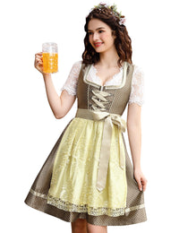 Abito tradizionale da donna Garvee, Dirndl midi, tre pezzi, verde kaki, taglia 34, per l'Oktoberfest