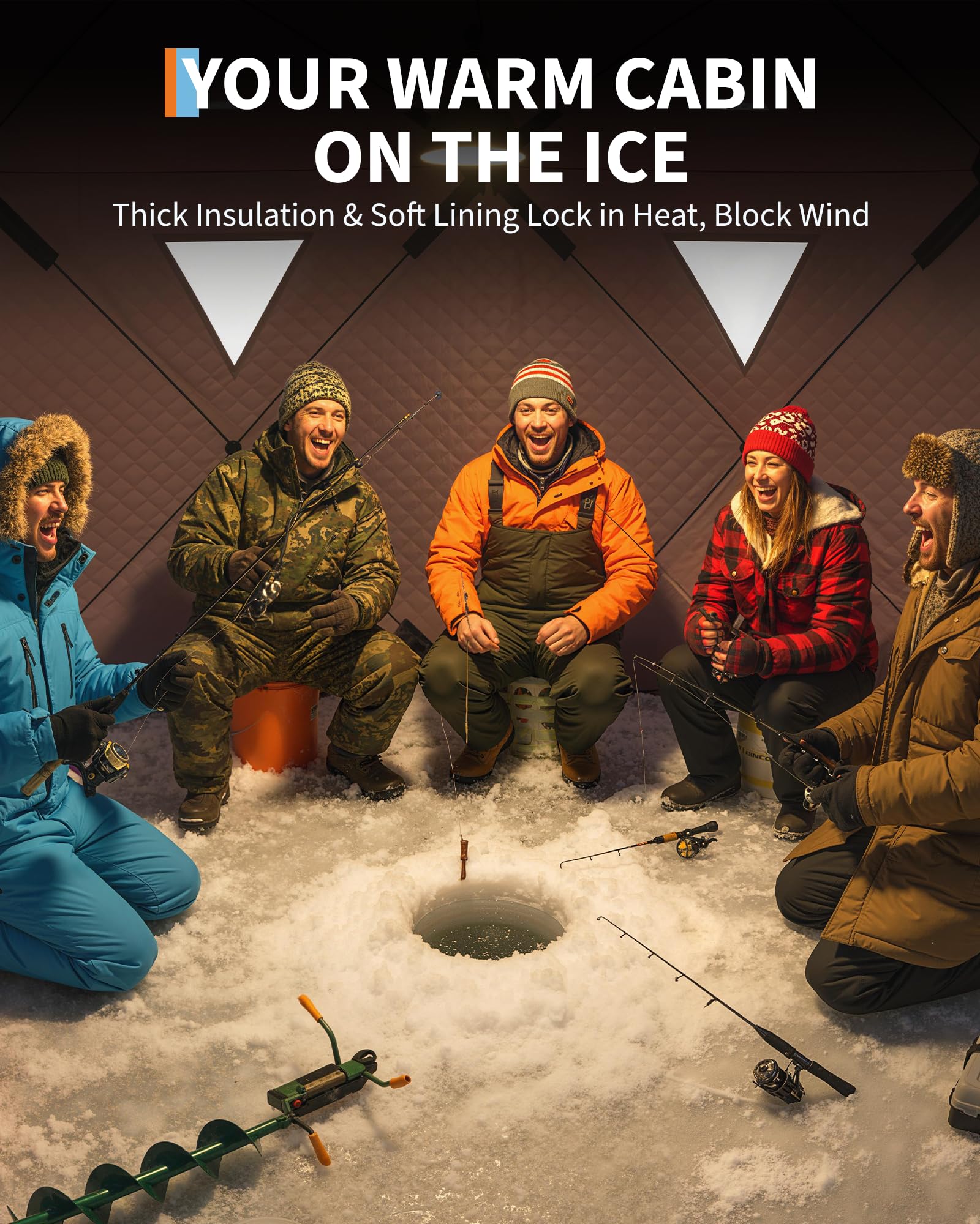 Tenda da pesca sul ghiaccio Garvee Pop-Up, tessuto Oxford 210D, isolata, antivento, per 6-8 persone, pesca invernale, con ancore e corde