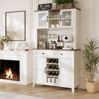 Mobile da cucina Garvee alto 72" con 4 ante, portabottiglie, cassetti, bianco, sala da pranzo, angolo bar, legno, ripiani regolabili
