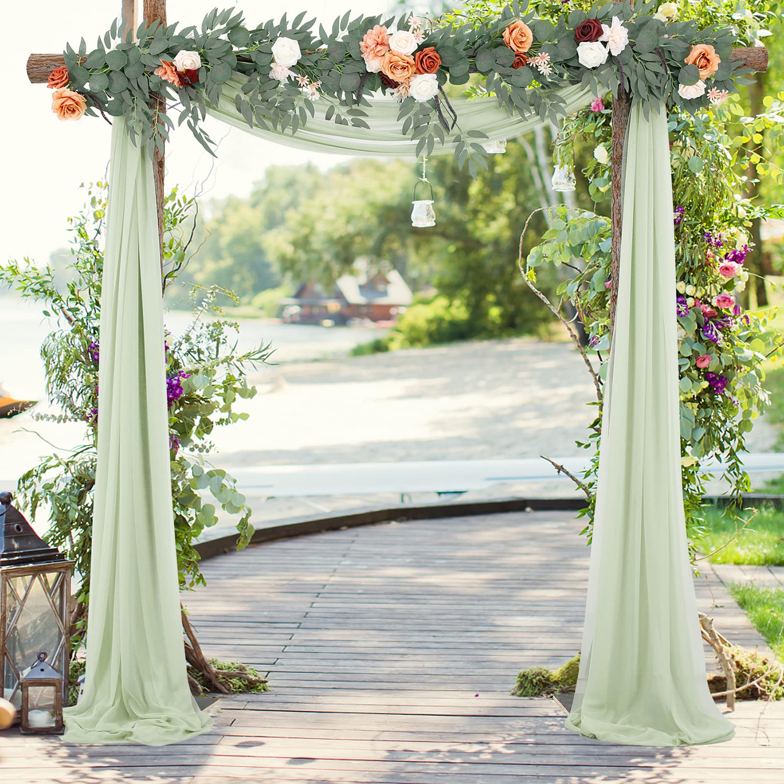 Garvee Wedding Arch Tenda in tulle di mussola trasparente 70x550cm Decorazione per matrimonio grigio-verde