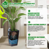 Garvee Set di 2 fioriere alte 16" con irrigazione automatica e indicatore del livello dell'acqua per giardino e patio, nere, resistenti alle intemperie, in plastica