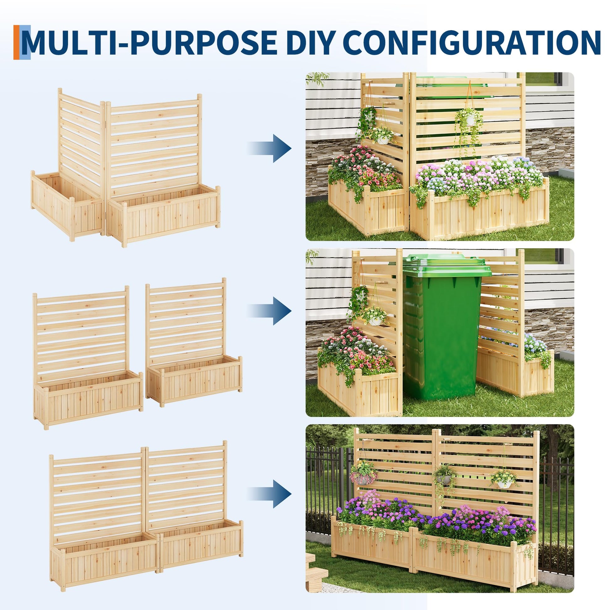 Garvee Recinzione per la privacy da esterno 22x40 pollici in legno con 2 pannelli e fioriera per giardino e terrazza, resistente alle intemperie, stabile e indipendente, legno naturale marrone
