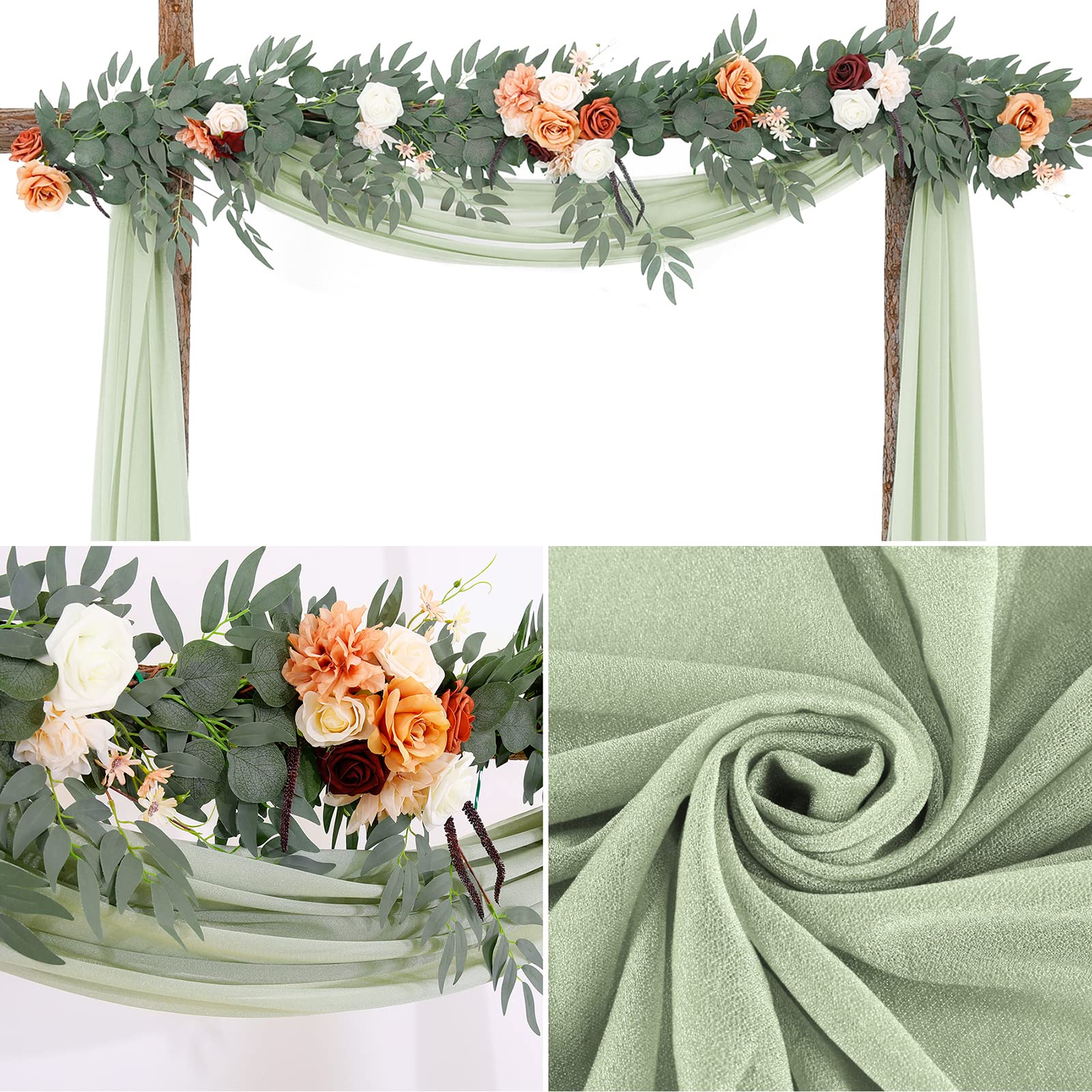 Garvee Wedding Arch Tenda in tulle di mussola trasparente 70x550cm Decorazione per matrimonio grigio-verde