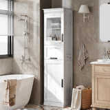 Mobiletto da bagno Garvee alto 70", stretto, con ante e ripiano regolabile per piccoli spazi, colore bianco antico - Bianco