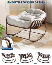 Sedia a dondolo da esterno Garvee Papasan, in vimini, con cuscino e struttura in metallo, per balcone, giardino, soggiorno, ergonomica, resistente alle intemperie, in rattan, in textilene resistente ai raggi UV