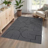 Tappeto Garvee Soggiorno 120x170 cm Nero Effetto Cashmere Lavabile Pieghevole Poliestere Antiscivolo Design Ritmico Moderno Camera da Letto Ufficio - Nero