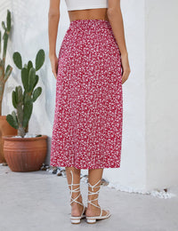Garvee Gonna Donna A-Line con Spacco Floreale Boho Midi Alta Vita Stampata Casual Spiaggia Festa Lavoro Rosso A-Blumen L