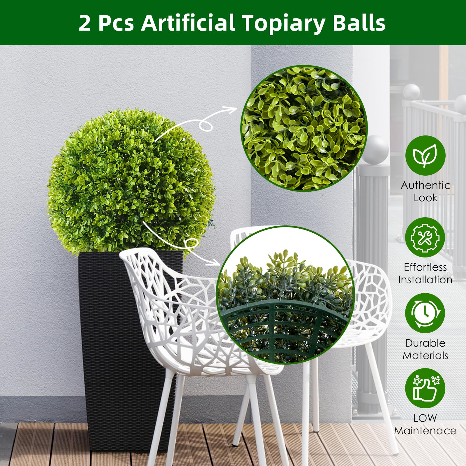 Set di palline di Garvee artificiale da 21,7 pollici, resistenti ai raggi UV, uso manuale, materiale PE, per uso interno ed esterno, verde, con tutti i