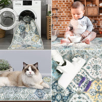 Tappeto lavabile per soggiorno Garvee 200x290 cm, tappeto vintage blu giallo antiscivolo