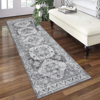 Tappeto vintage per soggiorno Garvee, morbido tappeto orientale lavabile per camera da letto, grigio, 60x230 cm