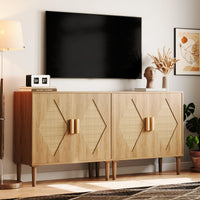 Garvee Buffet Cabinet Con 2 Decorazioni In Rattan, Mobile Contenitore In Legno Naturale Per Soggiorno E Sala Da Pranzo, Naturale