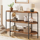 Garvee Console Table 47.2" 3 Tier Industrial Metal Sofa Table Retro Brown MDF Multiuso per Ingresso e Soggiorno - Retro Color