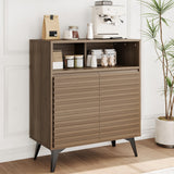 Credenza con ante scanalate Garvee, con ripiani regolabili, per soggiorno, cucina, corridoio, struttura in legno, gambe 3D, gambe in metallo - Come mostrato