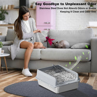 Lettiera per gatti Garvee in acciaio inox con coperchio, profonda 6'', grande capacità, antiruggine, con paletta setacciante e doppio tappetino per lettiera, bordo alto senza cuciture, facile da pulire, per uso domestico