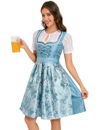 Garvee Dirndl da donna in jacquard, abito tradizionale midi, 3 pezzi, per l'Oktoberfest, blu, taglia 34