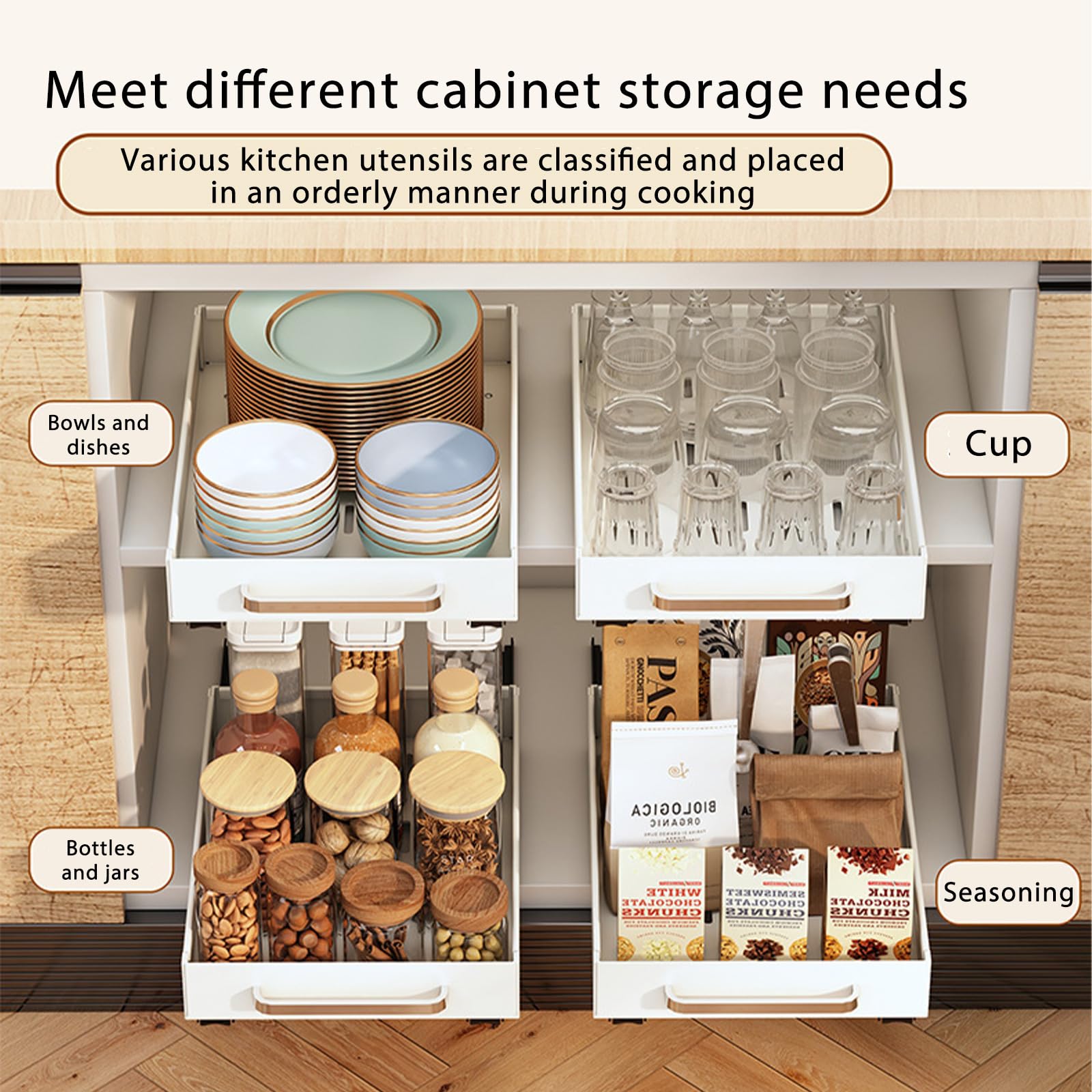 Garvee - Confezione da 2 organizer rimovibili per mobili da cucina, cassetti rimovibili, bianco, adatti a più stanze