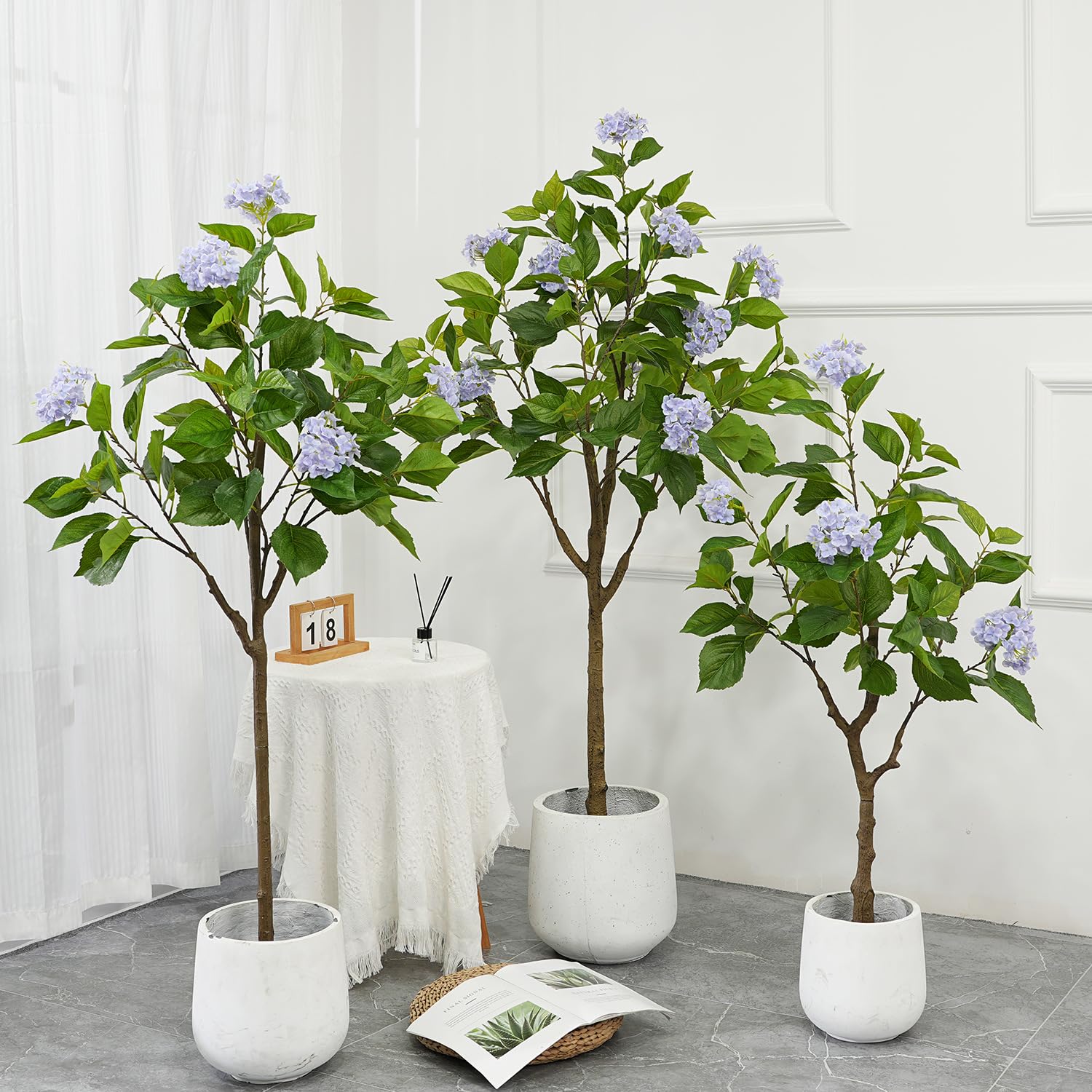 Albero di ortensia artificiale Garvee da 4 piedi/5 piedi con vaso moderno per l'arredamento del soggiorno e dell'ufficio, facile da pulire, robusto, realistico, verde