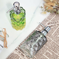 Garvee Set di 2 dispenser di sapone in vetro da 12 once con design a diamante, pompa in acciaio inossidabile, nero trasparente, per bagno e cucina