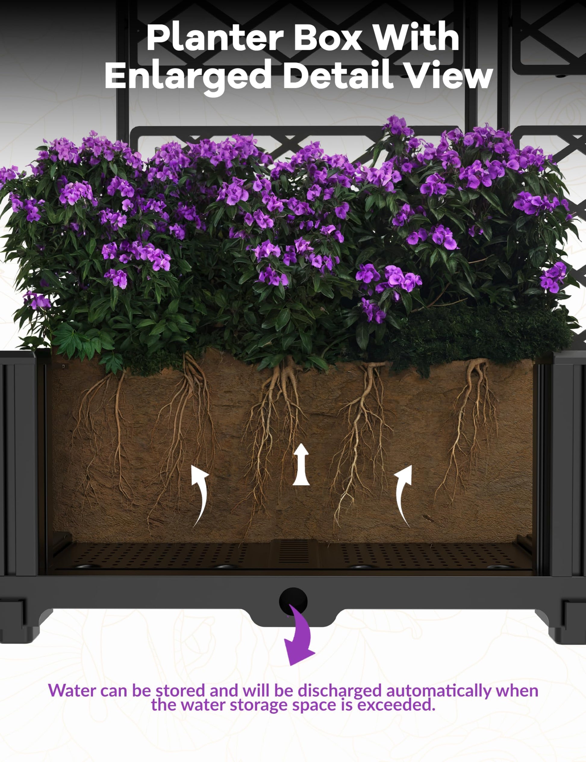 Aiuola rialzata Garvee da 3 pezzi con traliccio, in plastica, antivento, resistente, per balcone e giardino, nera