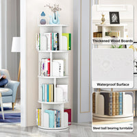 Libreria girevole Garvee da 51,2" in legno bianco, girevole a 360°, a 4 ripiani, resistente legno di pino, salvaspazio, versatile per camera da letto e soggiorno