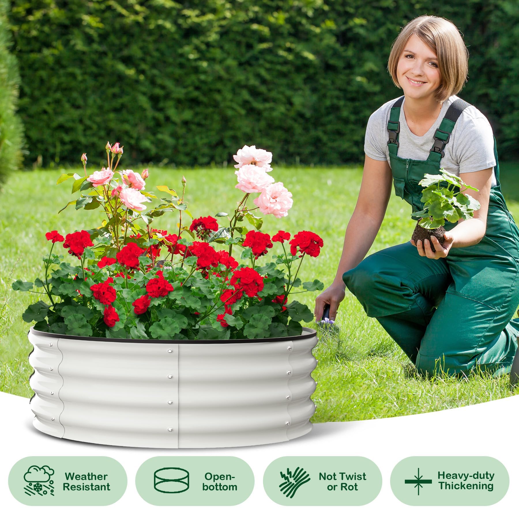 Aiule rialzate Garvee, set da 2, 3x3x1 piede, acciaio zincato, bianco, per ortaggi e fiori, fioriera da esterno