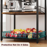 Garvee Kitchen Baker's Rack con supporto per microonde, grande cestello in filo metallico, 4 ripiani, robusto MDF e acciaio, 8 ganci, marrone rustico, per cucina e bar