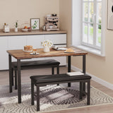 Set Tavolo da Pranzo Garvee 3 Pezzi con 2 Panche Imbottite, Design Salvaspazio, Acciaio, per Appartamenti e Cucine Piccole, 110 cm, Nero